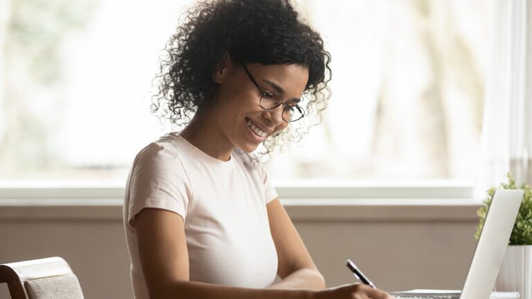 A young woman budgeting.